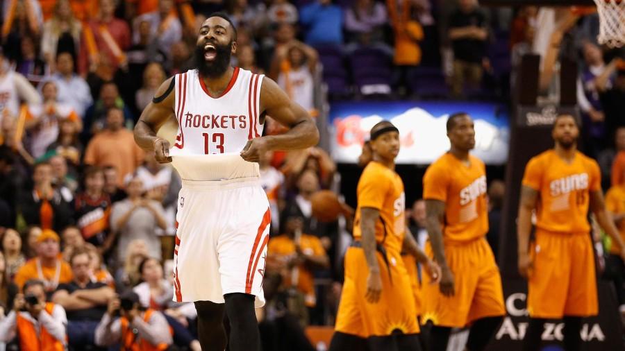 Harden shows his number after his buzzer beater.