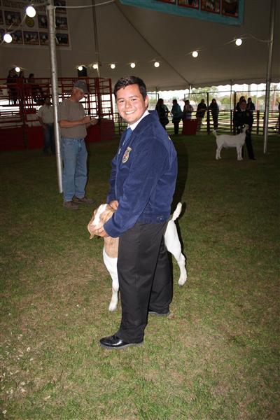 FFA President Bobby Bonilla showcasing his goat in spring of 2014.