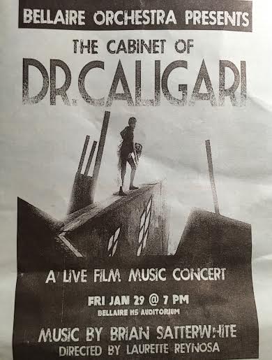 Orchestra plays along with silent film, The Cabinet of Dr. Caligari