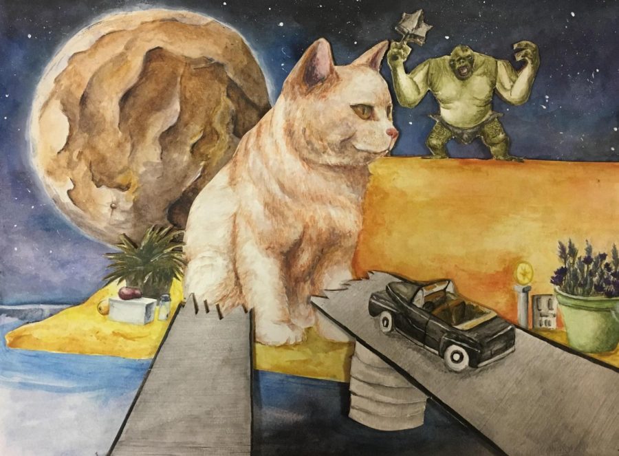 Editor-in-Chief Connie Deng was inspired to paint a cat universe based on the visit to El Gato Cat Cafe.