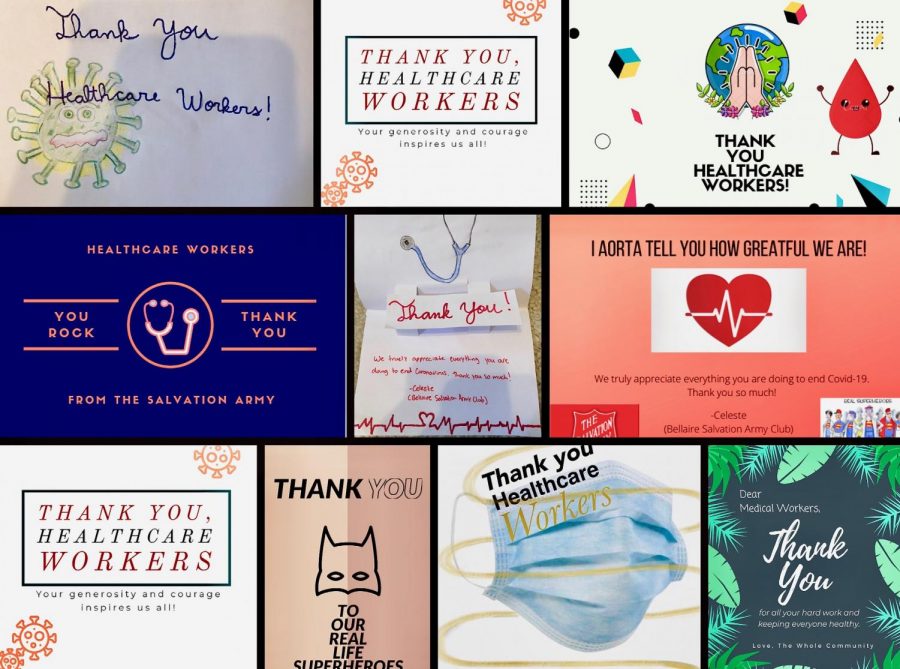 Cards drawn by Salvation Army club members for medical workers on the frontline of fighting COVID-19. 
