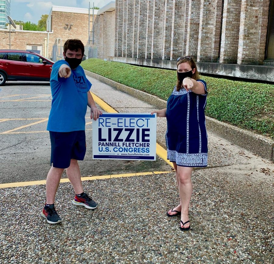 Campaign intern and senior Elan Silberlicht works with Lizzie Fletcher to encourage voters to re-elect her.