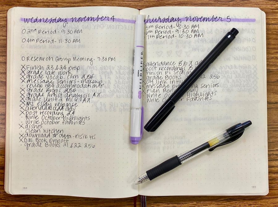 Ms. Bonnes uses her bullet journal to write her daily to-do lists. Not only does this help her relieve stress, but also gives her a way to stay organized.