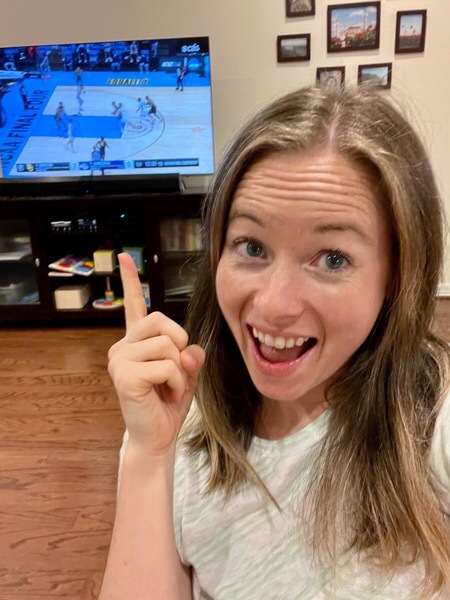 Natalie Christian enjoys the NCAA Mens College Basketball championship game. Baylor and Gonzaga went head-to-head on April 5, 2021, resulting in Baylor winning its first mens basketball championship in school history.