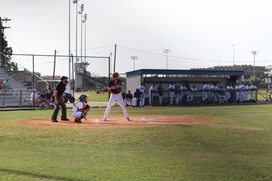 Senior Ben Finley heads up to bat against Lamar High School.