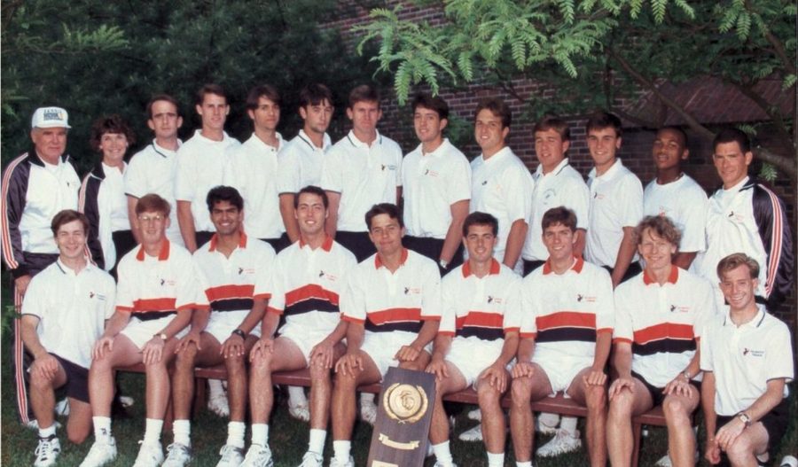 Anthony Kirk is the fourth from the right on the top row, with his Kalamazoo College team in 1993. Kalamazoo College is a Division III school, and Kirks team was inducted into the 2013 Hall of Fame.