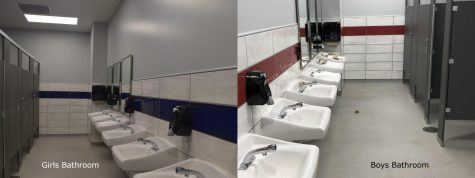 Compared to the boys bathroom, the girls bathroom is visibly cleaner. In the boys bathrooms, sinks are often filled with trash or paper towels and soap dispensers are missing. On the other hand, the girls bathroom does not have this problem.