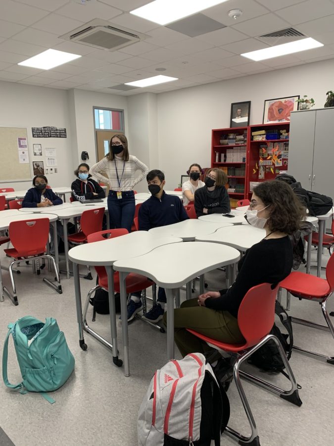 WRITE club members listen to author Kayla Ancrum describe her writing journey. WRITE club author talks are held during lunch in Ms. Diazs room.