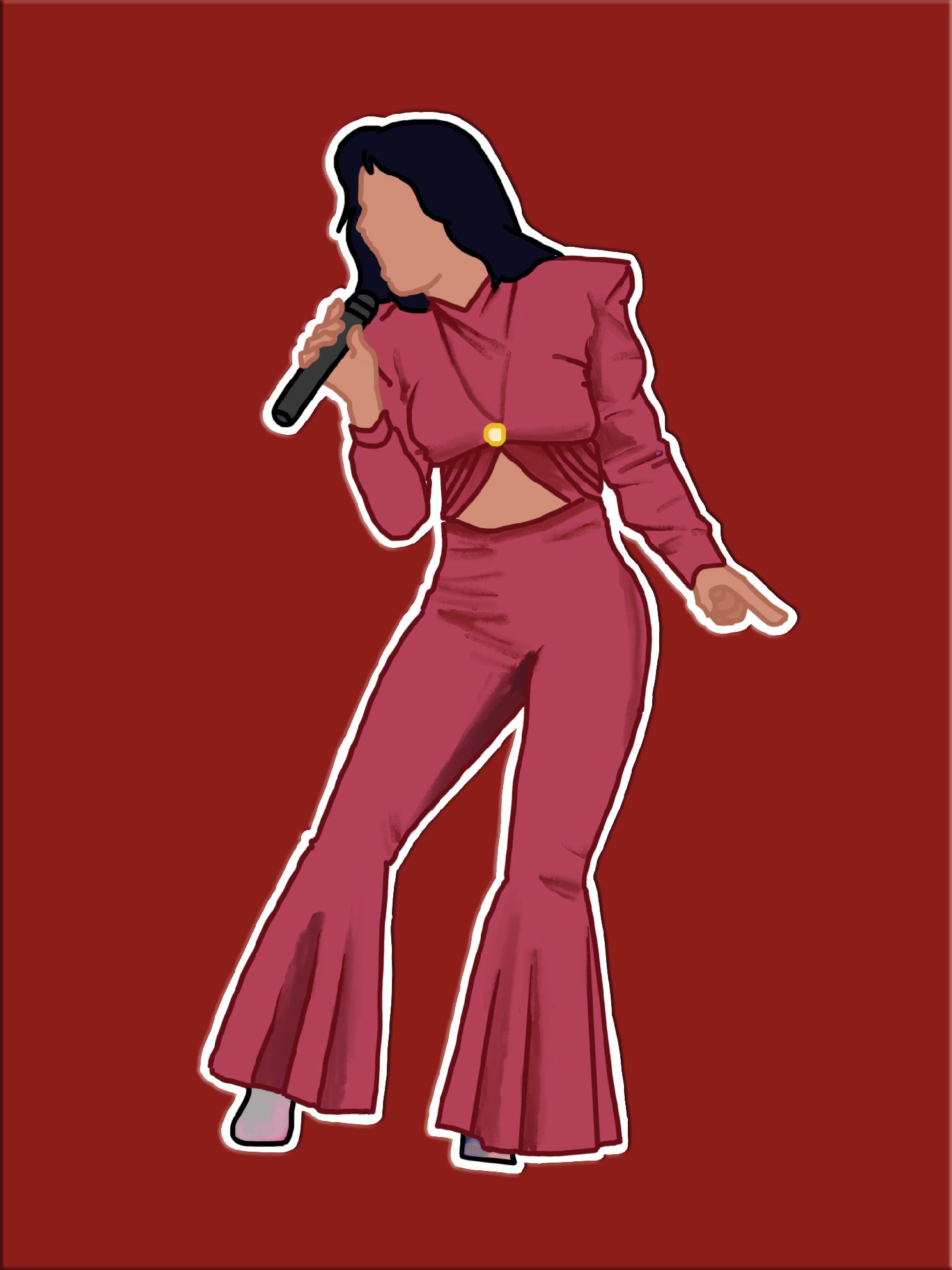 Iconic moment of Selena Quintanilla performing in the purple jump suit from her last concert in the Astrodome, Houston, Texas.