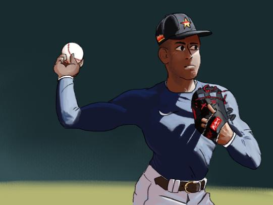 Jeremy Peña 3 Houston Astros baseball player cartoon action pose