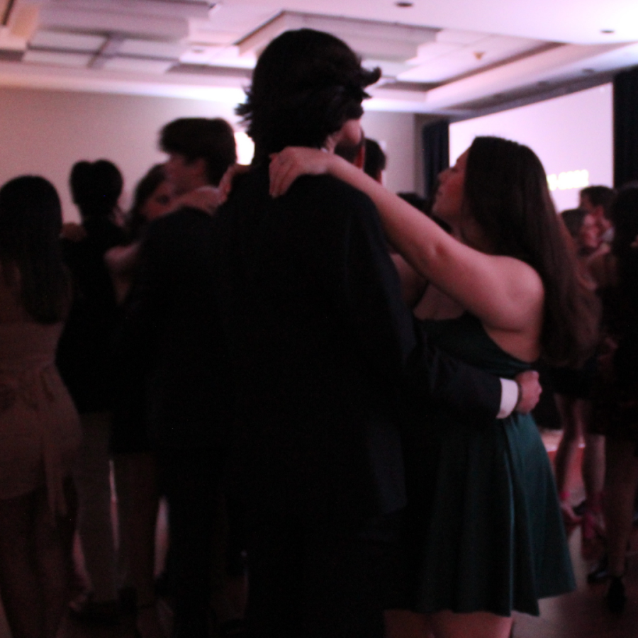 After eating dinner, taking photos, listening to senior speeches, congratulating new officers and dancers and watching a slideshow of photos, the rest of the night was spent on the dance floor. All the seniors and their dates, including treasurer Caroline Desrosier, join the Belle of the Ball for the first dance.