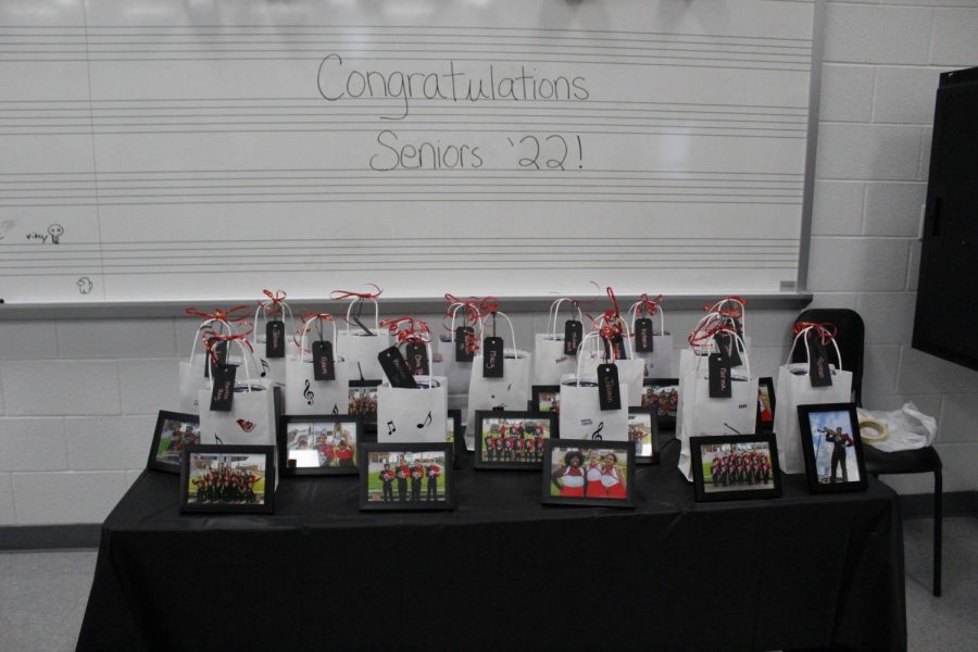 After the concert, band held a banquet in the band hall with admission for $25. At the banquet, food was served, senior speeches were given and there was a small dance. All the seniors also got a small gift bag and a framed photo from their football game.