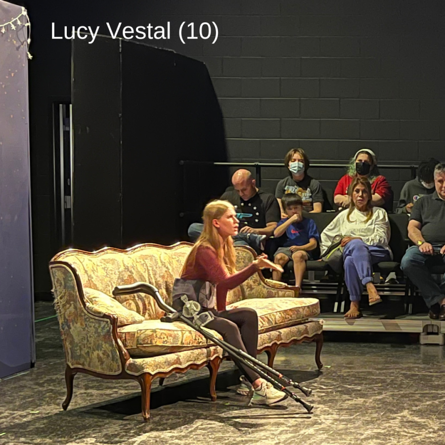 Sophomore Lucy Vestal was injured but still performed in the play. She accurately played the character, Finn, while sitting or standing.