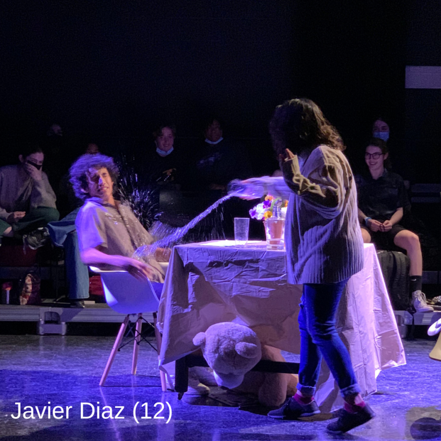 Senior Javier Diaz plays the character Jake and argues with Junior Gwineth Cervantes who plays Jenny. The scene ends with Cervantes throwing water at Diaz as the crowd cheers. Cervantes stormed off towards the exit and said, “You’ve truly been the problem all along.”