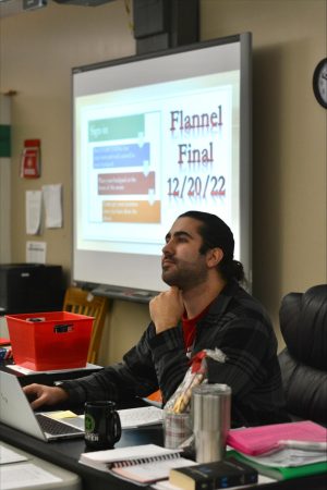 Goosherst wears his favorite flannel on Tuesdays Flannel Final, where he records the number of flannel pieces his students wear for each of his classes. The winning class period gets to boast its title.
