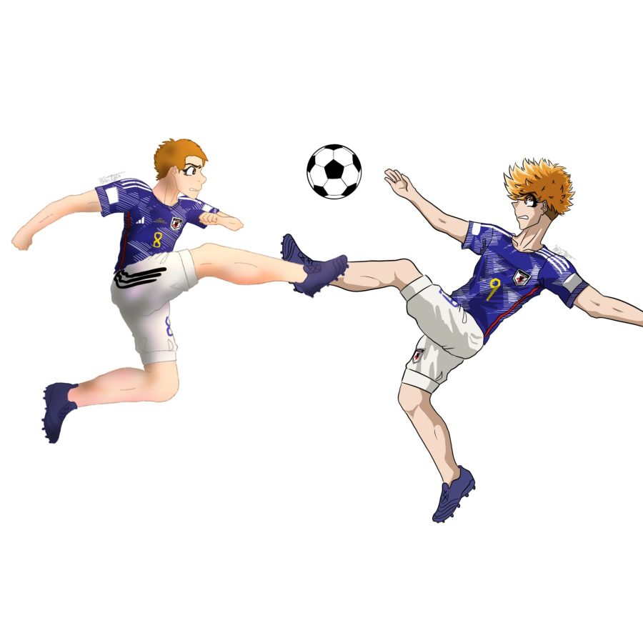 Japanese+soccer+player++Ritsu+Doan+clashes+with+Blue+Lock+character+Rensuke+Kunigami.+They+are+often+compared+to+each+other.