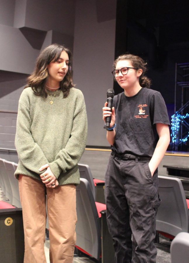 Sophomore Emma Kolah (left) and senior Madelyn Carrillo (right) worked collaboratively to produce Friend or Foe. They developed the plot for the film because they wanted to do something with murder.