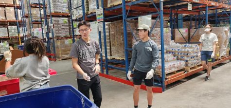 Sophomore Sophie Hall joins the recycling group with freshman Dylan Tran and junior Caden Nguyen. All VSA members work together to collect boxes, collapse them and sort the recycle.