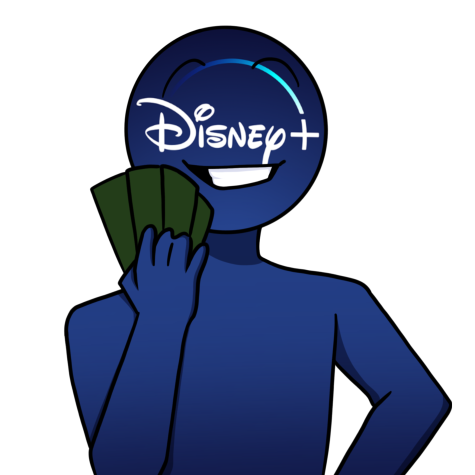 Personified version of Disney+, which is the current backbone of Disneys income, happily holding cash to imply the greed of the company.