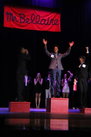 Contestants celebrate senior Zachary Johnsons victory as he is crowned Mr. Bellaire. Zachary was surprised when he learned that he had won.