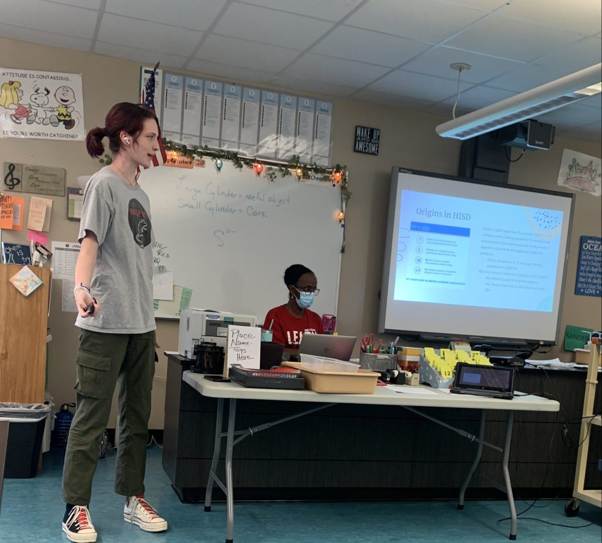 President and junior Riley Rexford leads the presentation on the TEA takeover. People should definitely know more about this, Rexford said. Its not only affecting us. Its affecting the teachers.