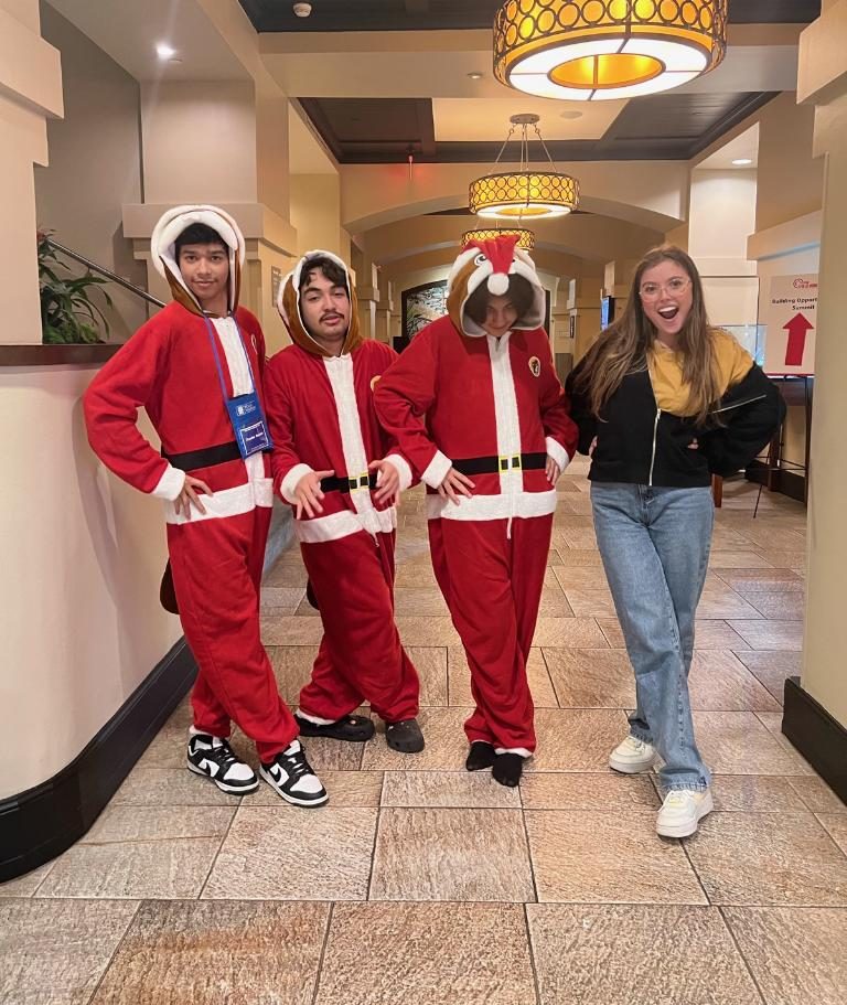 Senior Ava Tumey mingles with theater students from other schools and troupes attending the Texas Thespian Festival. They had just arrived to the hotel next to the convention center in San Antonio and were getting ready to attend opening ceremonies.