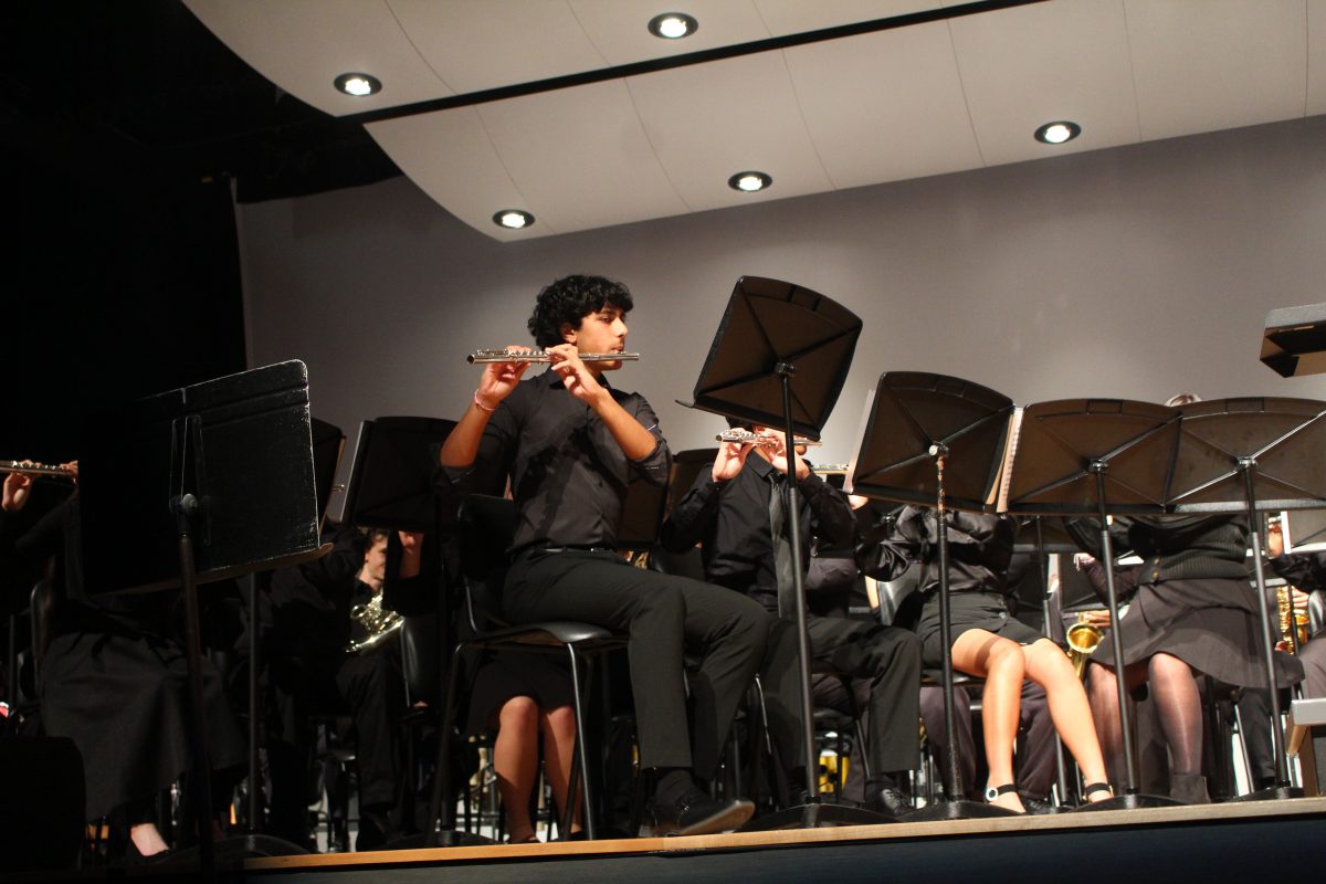 Senior+flautist+Sameer+Selvakumar+plays+Jingle+Bells+in+the+first+performance+of+the+night.+Teachers%2C+students+and+parents+were+all+invited+to+attend+the+Cardinal+Bands+annual+Christmas+concert.
