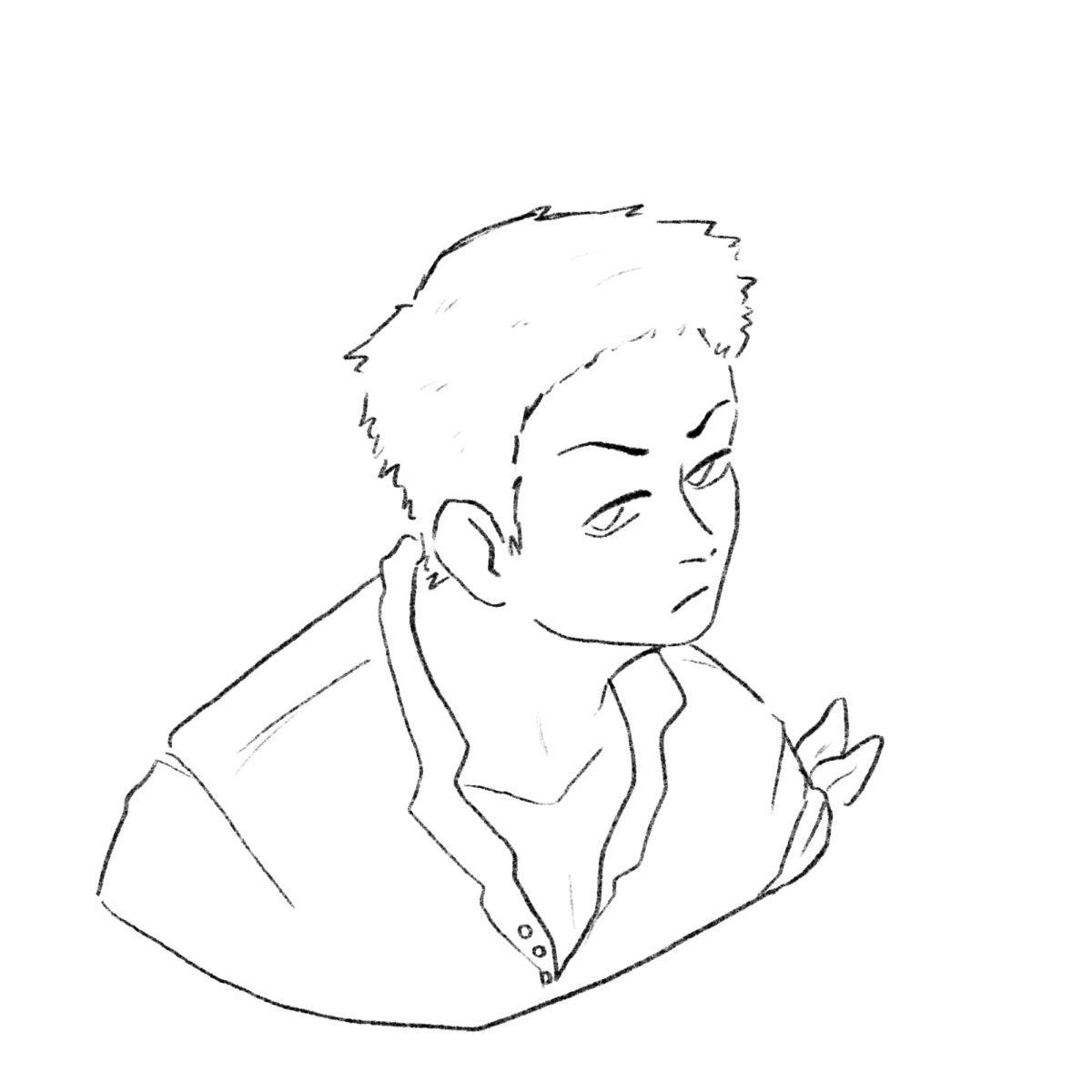 Zoro is notable for his spiky green hair. He wears a black bandana and green haramaki.