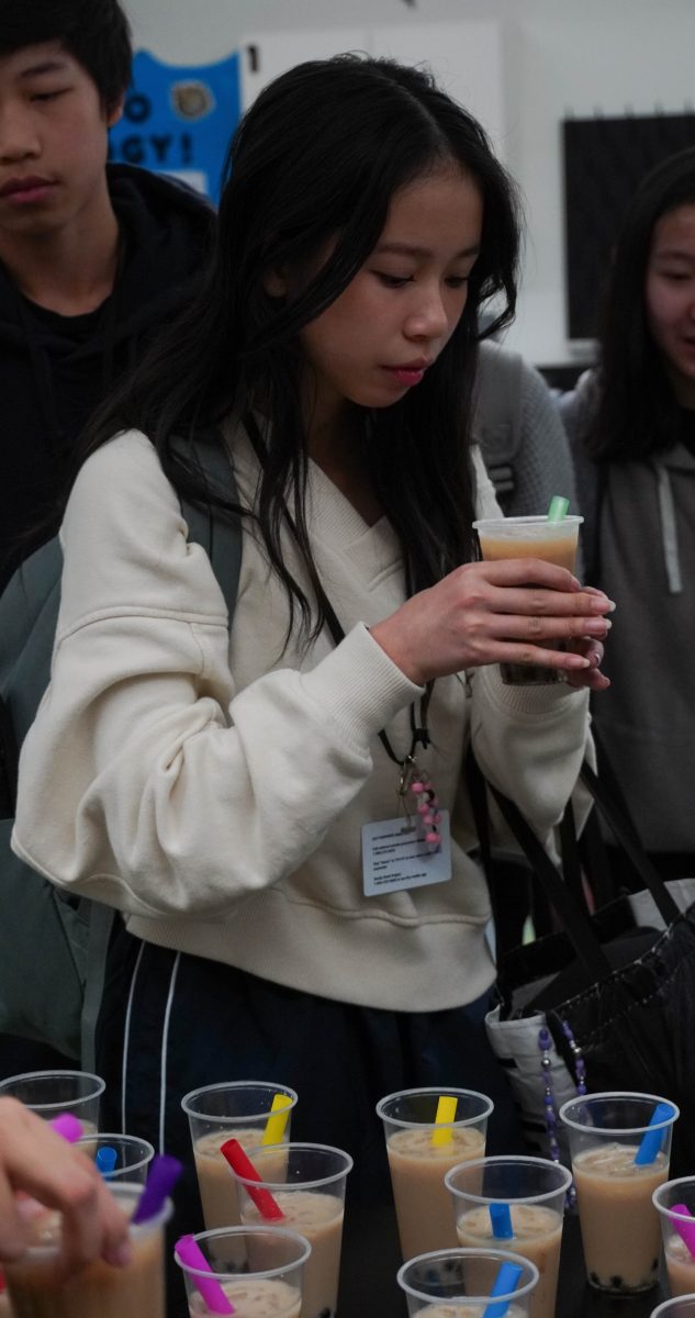 Freshman Skylar Lew tried the milk bubble tea and stayed for the presentation to try the Thai tea. Lew attended past events with her brother sophomore Preston Lew.