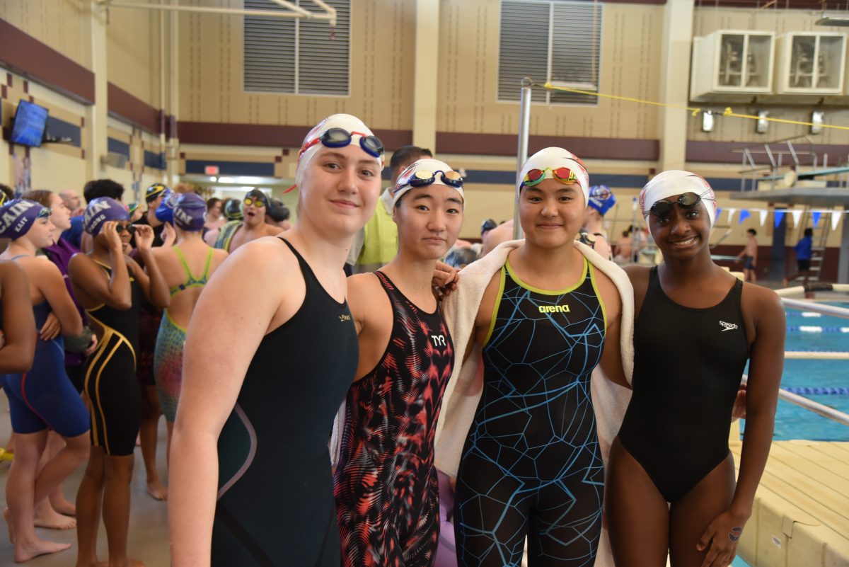 From+left+to+right%3A+sophomore+Lillian+Snell%2C+aAnnabel+Qiu%2C+junior+and+captain+Selina+Qiu+and+freshman+Cadence+Johnson+competed+in+the+200+yard+medley+relay%2C++placing+sixth+with+a+final+time+of+1%3A50.46%2C+a+two-second+improvement+from+their+entry+time+of+1%3A52.04%2C+ranked+seventh.
