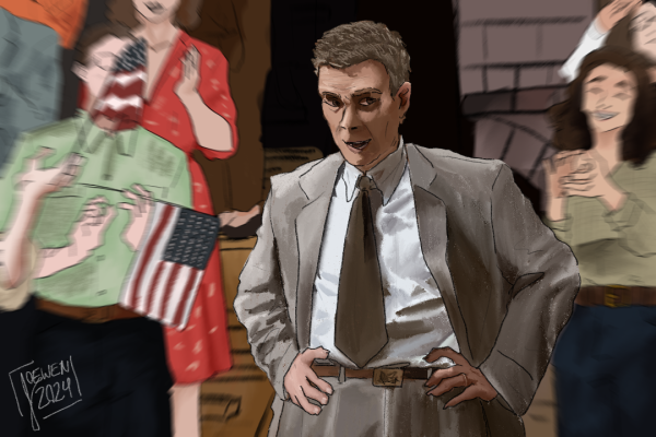 This is an illustrated still from director Christopher Nolans Oppenheimer, where J. Robert Oppenheimer is forced to confront the horrors of the atomic bomb he has created. I predict Oppenheimer to win Best Picture and for Nolan to win Best Director.