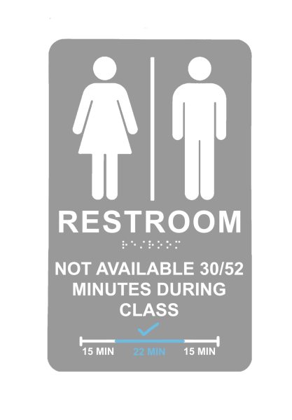 District policy states the first 15 and last 15 minutes of class cannot be used to go to the restroom.