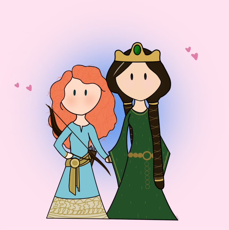 Merida and her mother, Queen Elinor, from the Disney movie Brave. Their imperfect adventures throughout the movie showcase true mother-daughter love.