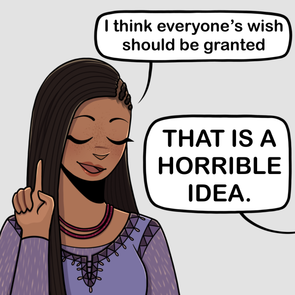 Asha believes everyones wishes should be granted. Despite being told it could be dangerous, she continues believing it is a good idea.