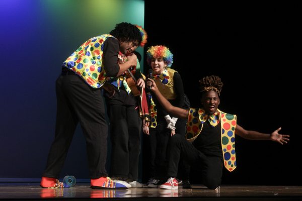 Red Bird Productions officers senior Joshua Percy, junior Emma Kolah, freshman Kalyani Gifford, junior Reece Langland, junior Rachel Carrillo and senior Jermaine Hayden do a purposefully bad performance of Toxic by Britney Spears. This act was a continuation of the tradition of a Go Team Circus run by members of RBP.