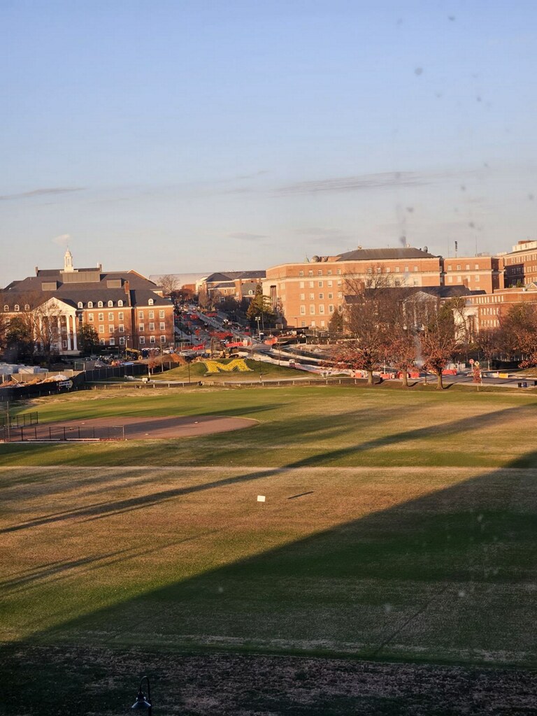 A photo of the campus of the University of Maryland taken from one of Catherine Bertrams many visits to the school. While visiting, she was drawn to the school because, to her, it felt more like a campus with a community.