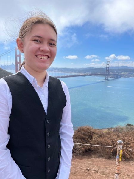 I went to San Francisco and posed in front of the Golden Gate Bridge with my black vest and white button up. I brought my favorite outfit with me almost everywhere.