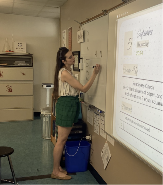 Pre-AP and AP Chemistry teacher, Cydney Tinsley, creates an interactive game for her students to have fun preparing for their upcoming test. She tries to include engaging teaching tactics to help students better understand challenging topics.