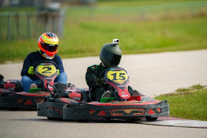 Rory Pilcher overtakes another driver at the MSR racetrack in Angleton, Texas. This is Pilcher's 6th year of karting.