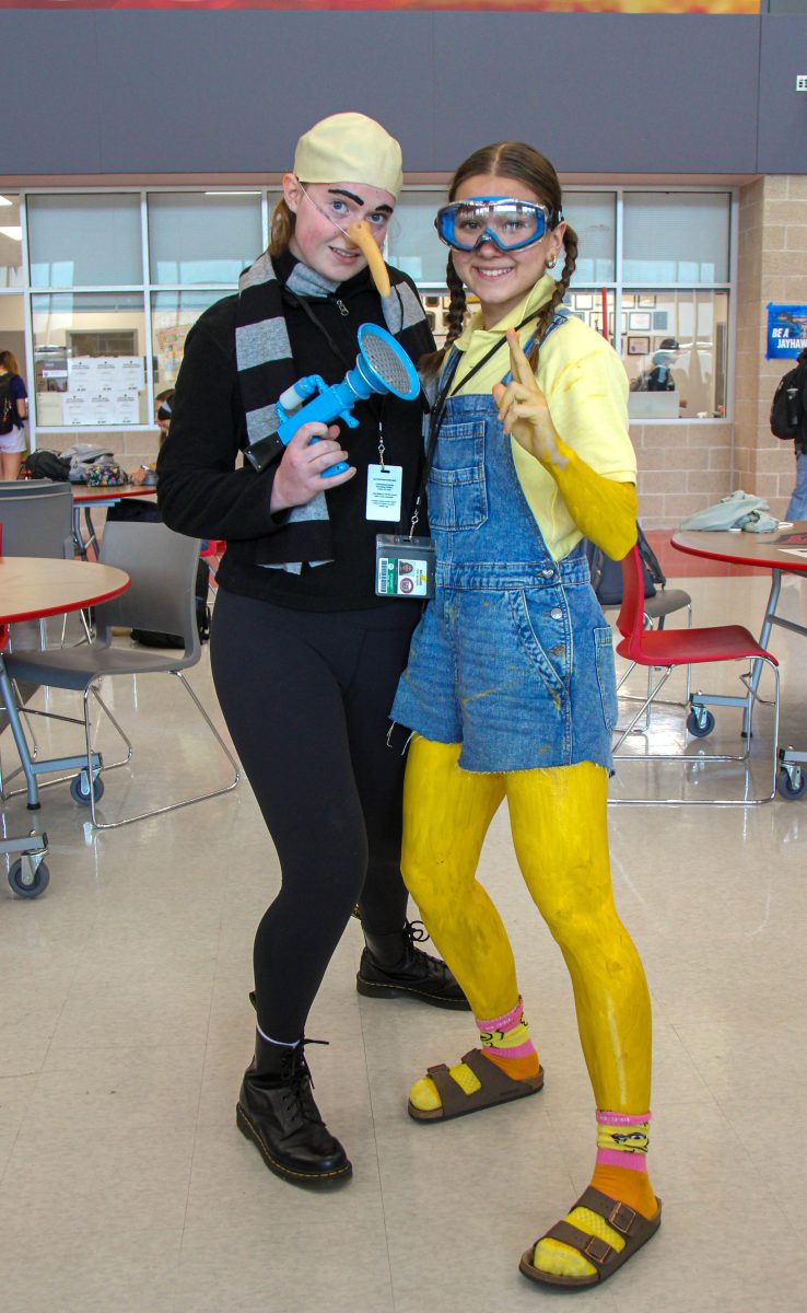 Juniors Ella Callaci and Ellie Zacharia embrace Monday’s Minion Day theme. They dressed up as Gru and a minion from the movie franchise Despicable Me.