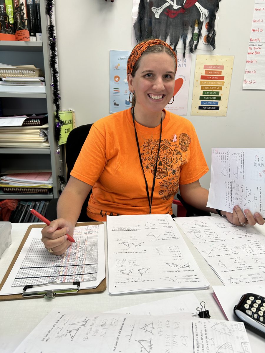 Sandra Wallace grades her 4th period College Prep Geometry class. Wallace teaches precalculus and geometry at Bellaire.