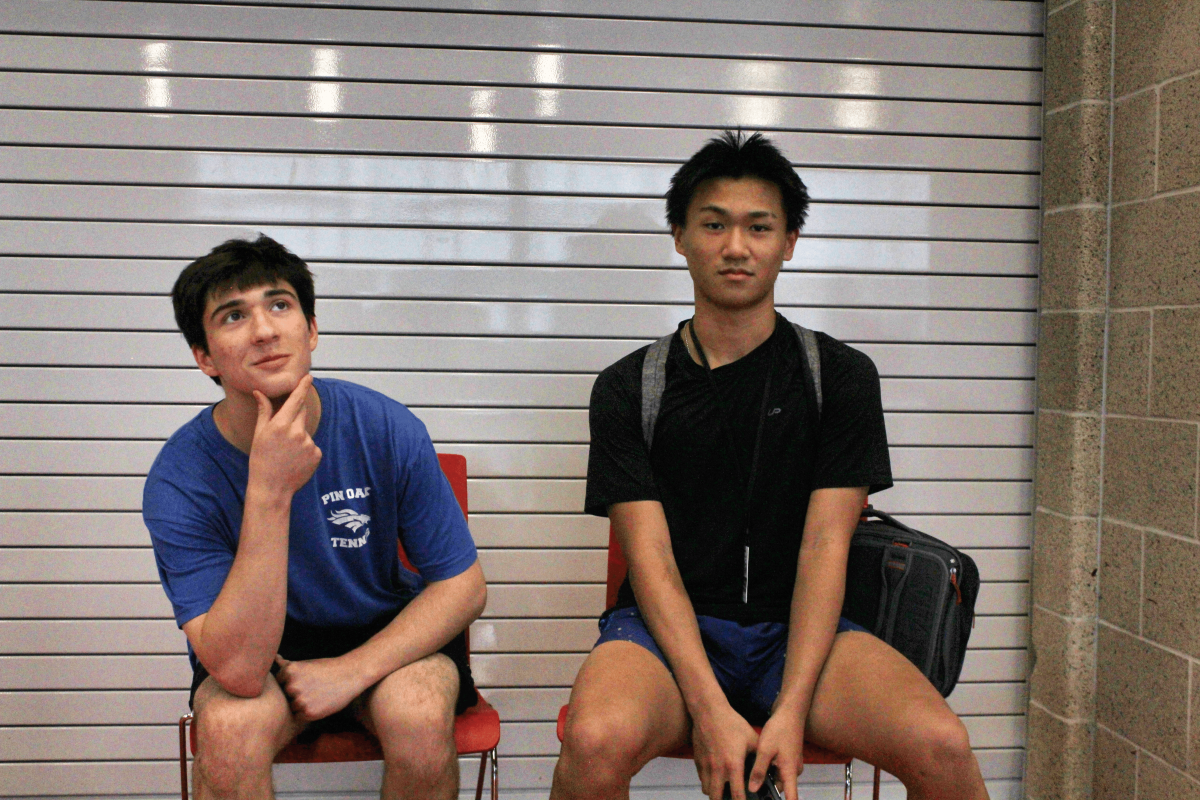 Co-Presidents of the new boy's Volleyball team Junior Jacob Schwartz (left) and Sophomore Colin Chu (right) sit and brainstorm plans for the upcoming volleyball season.