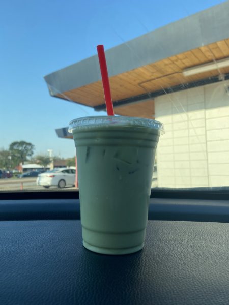 The iced matcha latte from Clutch City Coffee came in simple packaging. It was a quick drive-through stop with hardly any wait.