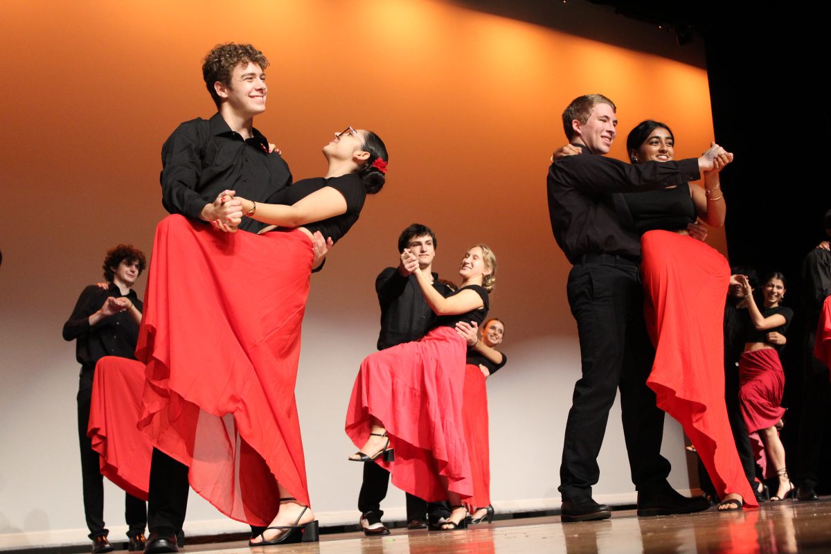 Students from Ester Galo’s IB Spanish class perform Salsa. Each of Galo’s classes performed a distinct dance. 