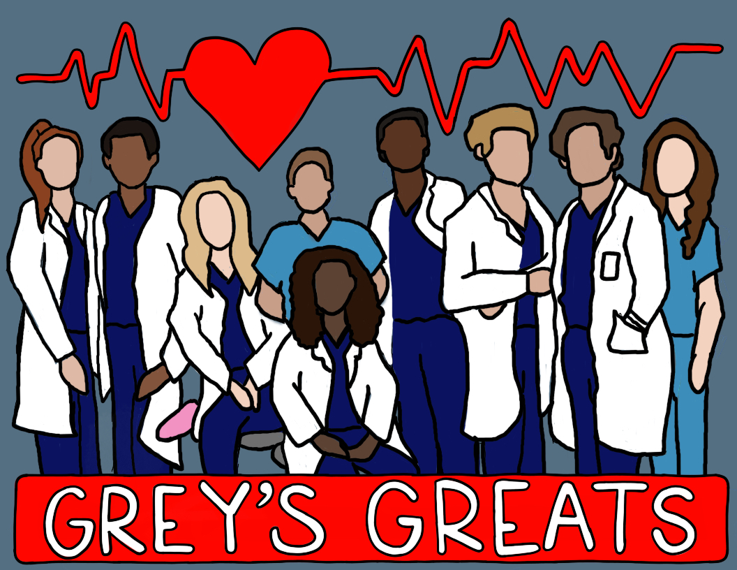 From left to right, my nine favorite characters on the drama series "Grey's Anatomy" stand all together: April Kepner, Jackson Avery, Arizona Robbins, Alex Karev, Maggie Pierce, Richard Webber,  Mark Sloan, Derek Shepherd and Lexie Grey. Each of their unique traits keep the show entertaining, season after season.