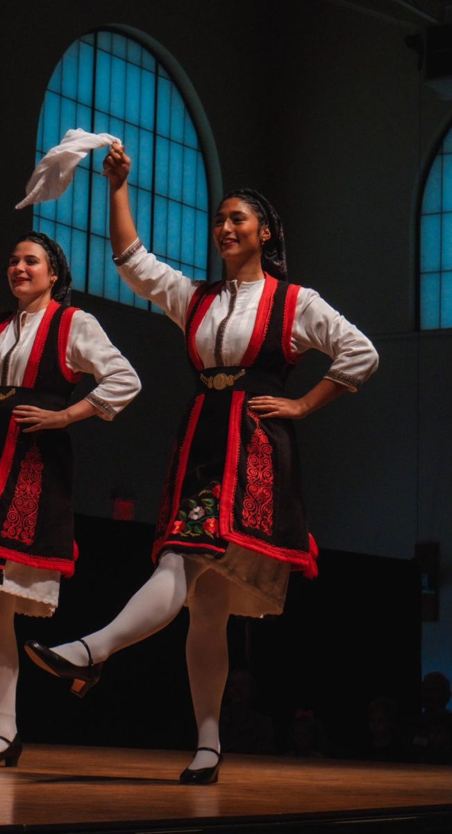 Nichols performs a traditional Greek dance for the Houston Original Greek Festival in both photos. She dances the Kalamatianos, one of the "easiest dances."