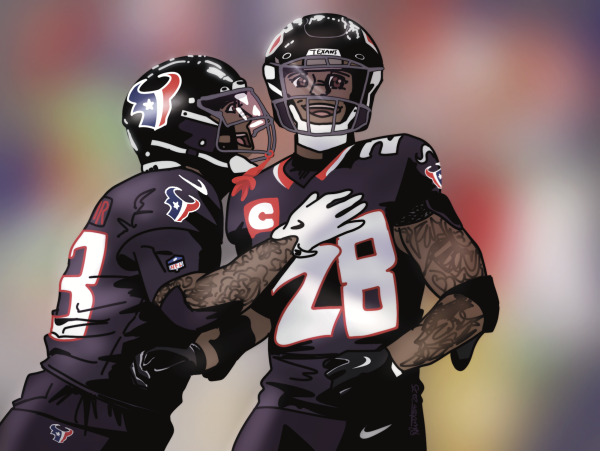 Joe Mixon (right) celebrates as the Houston Texans defeat the Los Angeles Chargers. Mixon rushed for 106 yards in 25 attempts and had another 13 yards off of his lone reception.