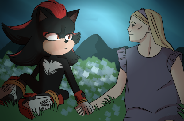 Shadow holding hands with Maria while stargazing. This takes place during a flashback about Shadow's backstory.