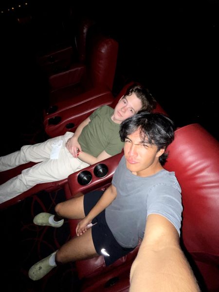 Seniors Matthew Guzman and Kai Plank in a movie theater. The two went to see 'Deadpool & Wolverine' on August 6, 2024.