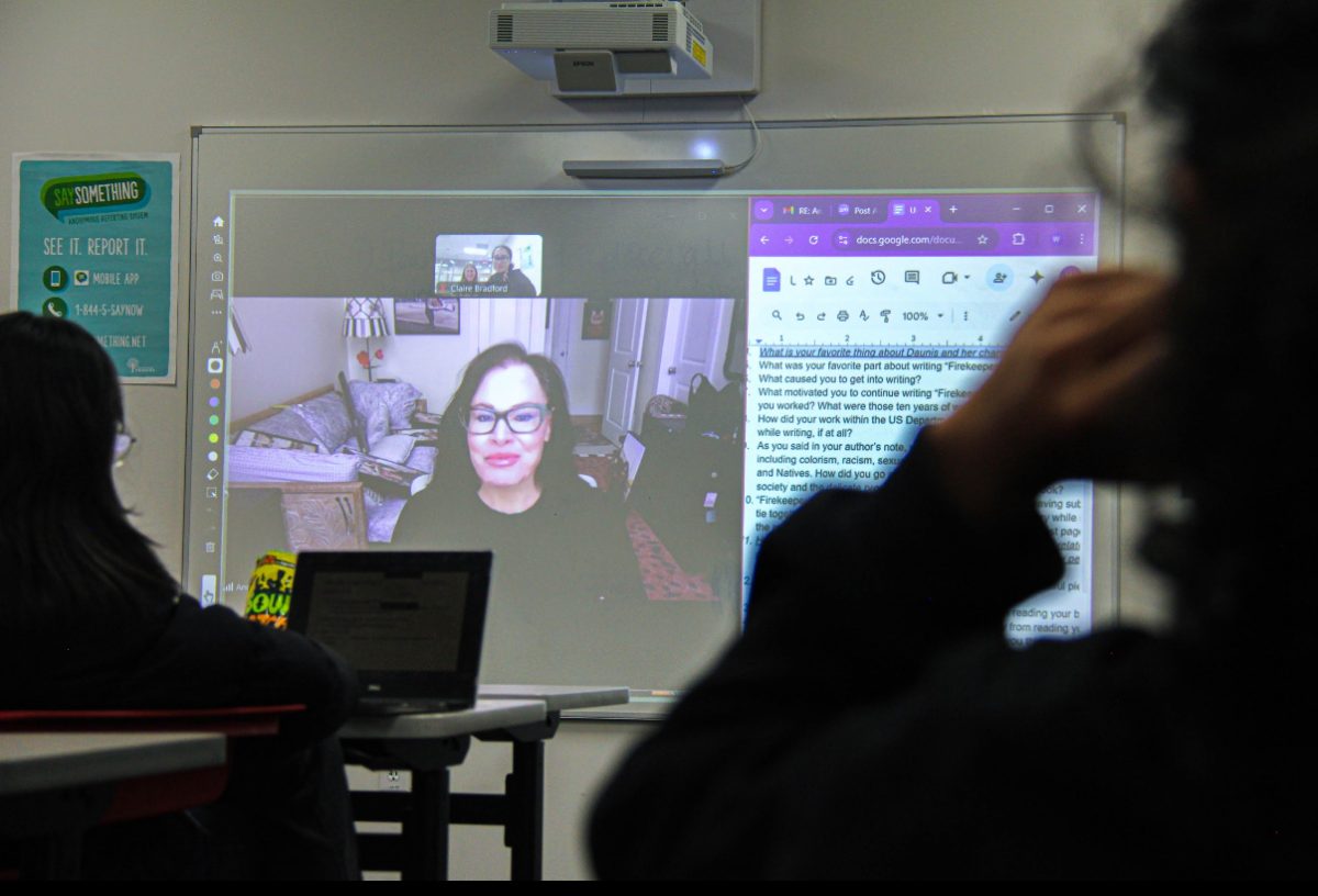 Students listen as author Angeline Boulley describes her book. Firekeeper's Daughter was her debut novel.